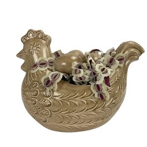 Vtg‎ Atlantic Mold Ceramic Chicken Farmhouse Eggs Decor Brown Decoration 1985